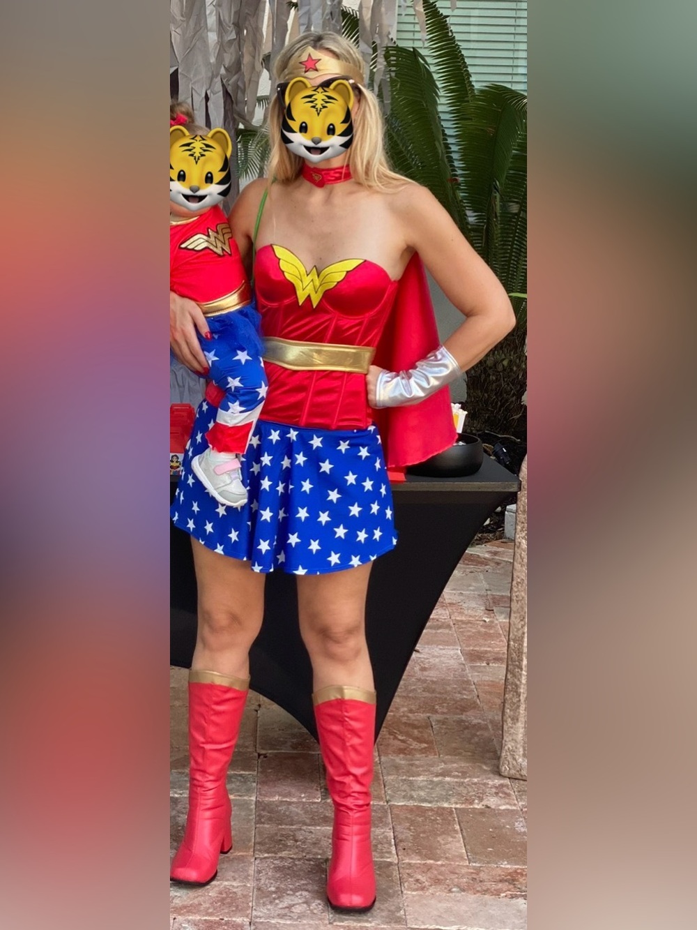 Classic Wonder-Inspired Women’s Halloween Costume Dress in Red, Blue & Gold